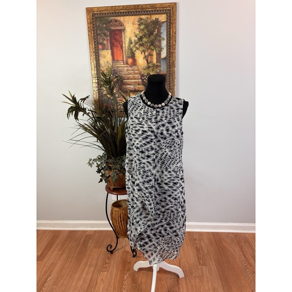 Adressing Woman Dress M Sleeveless Lined Zipper Back Overlay Shift Avant Garde